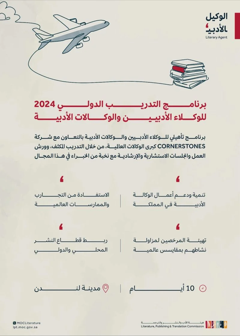 هيئة الأدب والنشر والترجمة تطلق برنامج التدريب الدولي لتدريب الوكلاء وتطوير الوكالات الأدبية للعام 2024